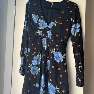 Free People Long-Sleeve Black Cotton Dress